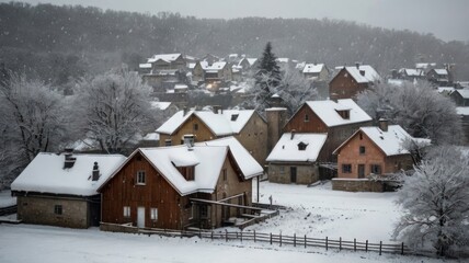 Fototapeta premium Snow-covered village in winter wonderland