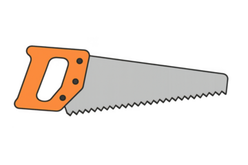 Hand saw with orange handle on transparent background