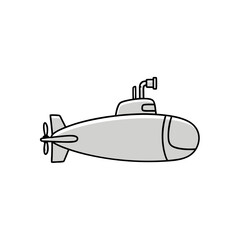 Black silhouette icon of a submarine with periscope, representing naval transportation, underwater exploration, and maritime defense.