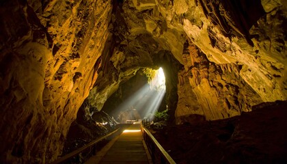Sunlight illuminates cave interior