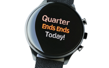Modern smartwatch screen showing important quarter end reminder for business and financial planning isolated on transparent background PNG