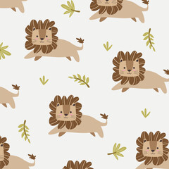 lions cute cartoon vector savana seamless pattern for kids apparel fullprint fabric
