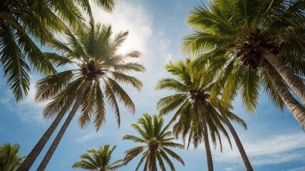 Tropical Palm Trees Against a Sunny Blue Sky