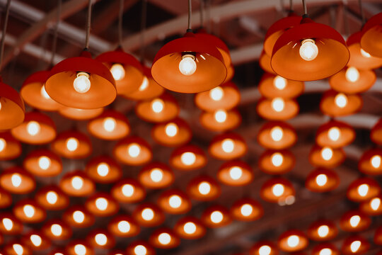 Multiple Hanging Red Pendant Lights
