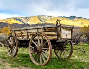 Fototapeta premium Old wooden wagon in a meadow