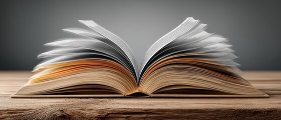 Open book on table with turning pages