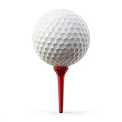 Golf ball poised on a red tee, ready for the perfect shot, symbolizing precision and sport