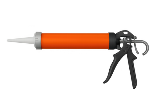 Orange caulking gun with transparent background for easy isolation