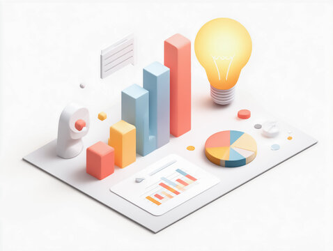 Creative idea and business development concept with financial report, bar charts, and a light bulb. - Powered by Adobe