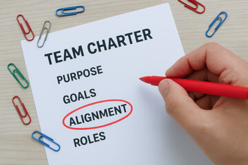 Agile team works toward clear goal with alignment in professional setting to ensure success and effective collaboration