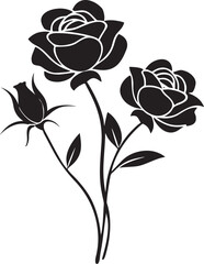 Obraz premium Elegant and timeless black rose bouquet illustration with graceful stems and blooming petals, a classic floral silhouette perfect for sophisticated design projects and decorative accents.