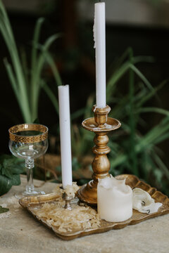 Old candlesticks on the table
