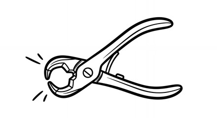 Monochrome Line Art Illustration of Metal Pliers with Curved Handles and Circular Grabbing Mechanism Isolated on White Background a Technical Drawing Style
