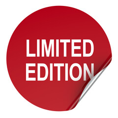 Limited edition, red sticker with curled edge. 3D rendering