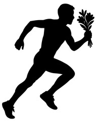 Running Man Silhouette with Bouquet of Flowers
