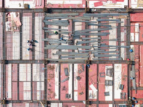 Aerial Construction Site Multiple Building Foundations