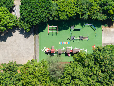 Aerial View of Children&acirc;s Playground Green Floor Lush Trees