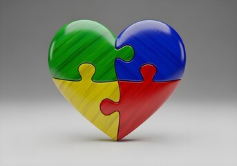 Painted colorful heart puzzle autism ADHD neurodiversity awareness concept