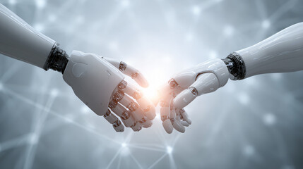 Robot Technology Artificial Hand Connection Future Innovation Science Digital Network Virtual Interaction Cybernetic Mechanical Interpersonal Collaboration 
