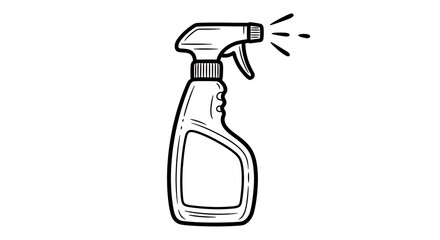 Spray Bottle Line Art on White Background Simple Black and White Illustration of Classic Shaped Spray Bottle with Handle and Trigger Mechanism