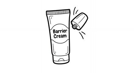 Tube of Barrier Cream with Removed Cap Simple Line Art Illustration on White Background for Beauty and Healthcare Purposes