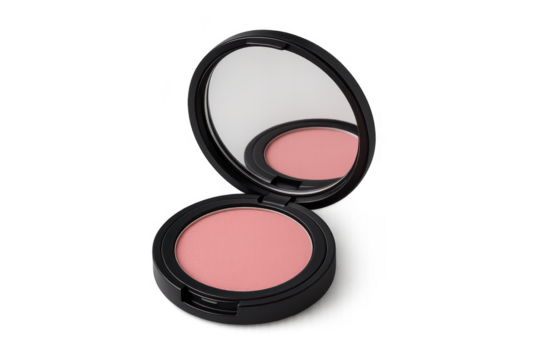 Pink blush palette with mirror open on transparent background
