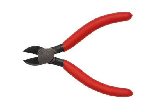 Red handled diagonal cutting pliers isolated on transparent background