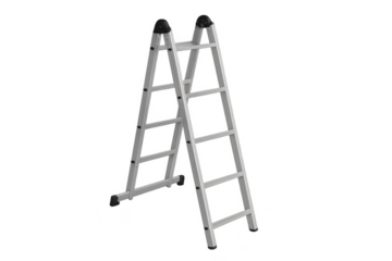 Metal ladder leaning against transparent background, ready for use