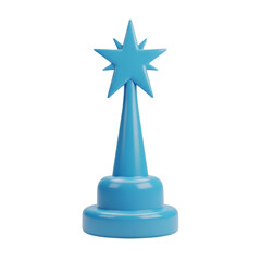 3d icon of blue star trophy for achievement isolated on transparent background