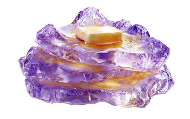 Delicious classic American pancakes stacked high with maple syrup and fruit garnishes ready to enjoy isolated on transparent background PNG