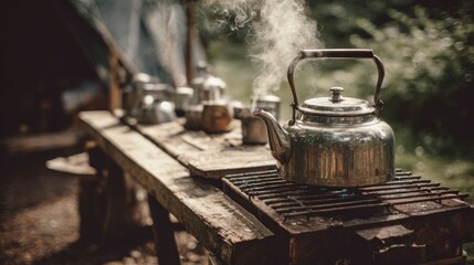 Rustic kettle outdoor cooking