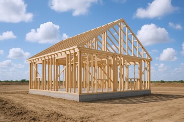New Home Construction Framing Under Blue Skies, Illustrating Residential Building Process and Investment
