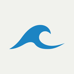 Blue wave illustration on a light background representing water or ocean.
