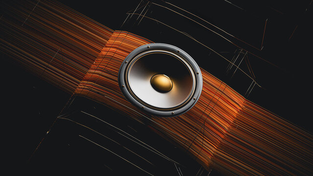 Luxurious speaker with abstract wooden background design