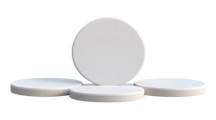 three white round podium 3d render icon isolated on transparent background 