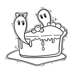 Cute Kawaii Ghost Halloween Dessert and Fun Illustrations