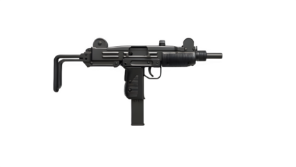 Minimalist Product Shot of Classic UZI with Folded Stock – Transparent Background