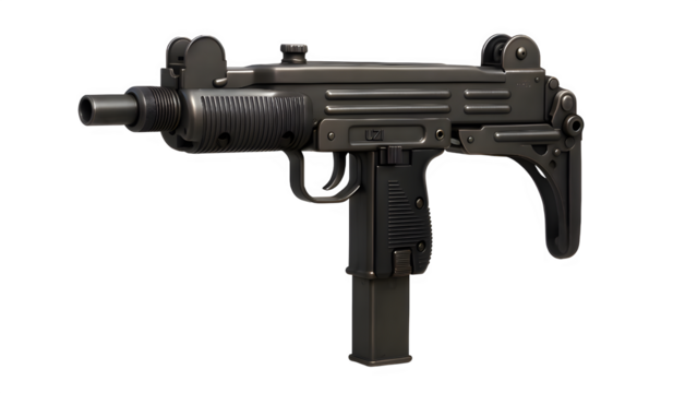Photorealistic 3D Render of UZI Submachine Gun – Transparent Background