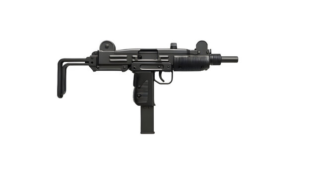 Minimalist Product Shot of Classic UZI with Folded Stock &ndash; Transparent Background