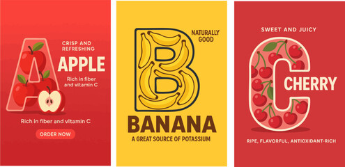 Colorful Fruit Alphabet Posters Collection.