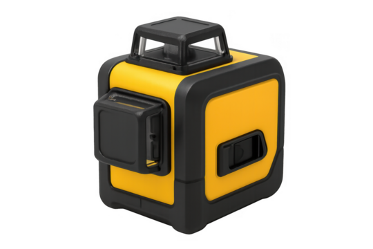 Yellow and black laser level tool on transparent background