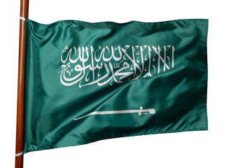 Saudi Arabia national flag waving isolated over a white background. Concept of Saudi Arabia National Day