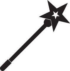  Black silhouette of magical wand with sparkling stars isolated on white background. concept of magic, fantasy, wizard, enchanted icon, mystical tool, storybook element, kids toy,halloween vector icon