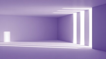 Fototapeta premium Empty room with purple walls and dramatic light and shadow patterns