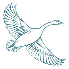 Obraz premium Illustration of a goose in flight with outlined wings and body in a minimalist design on a white background created with generated ai