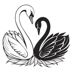 Obraz premium Elegant illustration of two swans forming a heart shape with their necks in black and white design created with generated ai