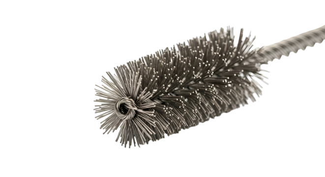 Metal Brush Cleans Thoroughly on Transparent Background, Showcasing Bristles and Twisted Wire Handle