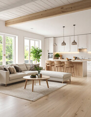 Fototapeta premium Creating a cozy scandinavian-style living room home interior design guide bright space aesthetic inspiration