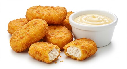 Golden Crispy Chicken Nuggets Served with Creamy Dip. AI Generated