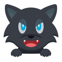 Angry black cat with fangs. Vector